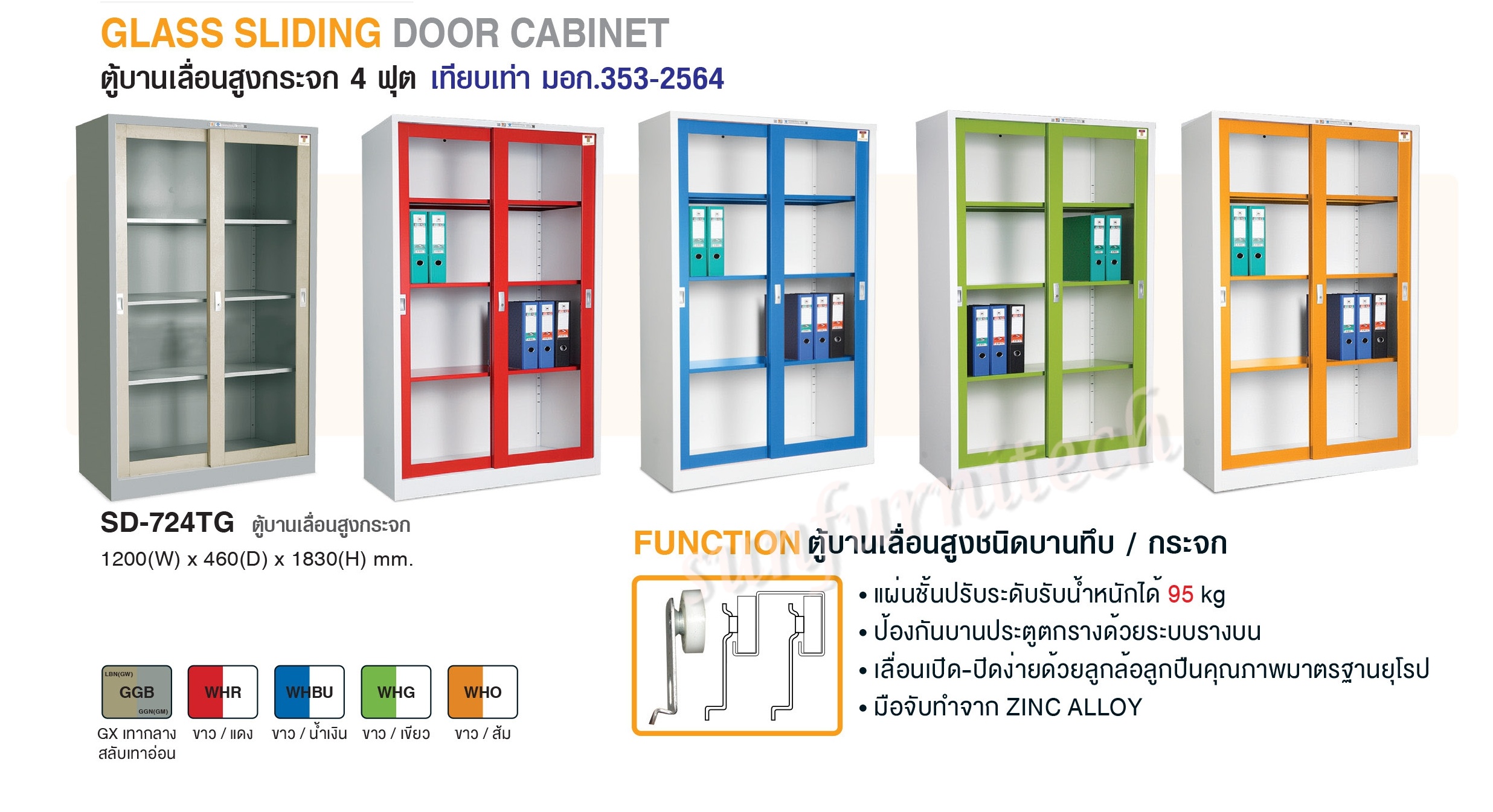 ตู้เอกสารบาน 2 เลื่อนกระจกสูง, ตู้เอกสารบานเลื่อน, ตู้เอกสาร 2 บานเลื่อนกระจกทรงสูง ขนาด 4 ฟุต, ตู้เอกสารสูง 2 บานเลื่อนกระจก ขนาด 4 ฟุต smart form รุ่น SD-724TG