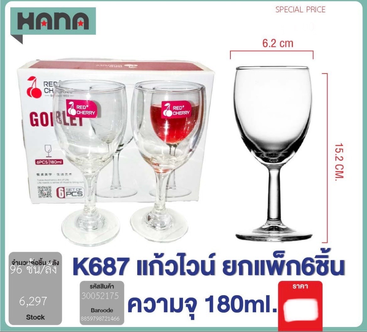 แก้วไวน์ 180ml 30052175 KN (ราคาต่อโหล)