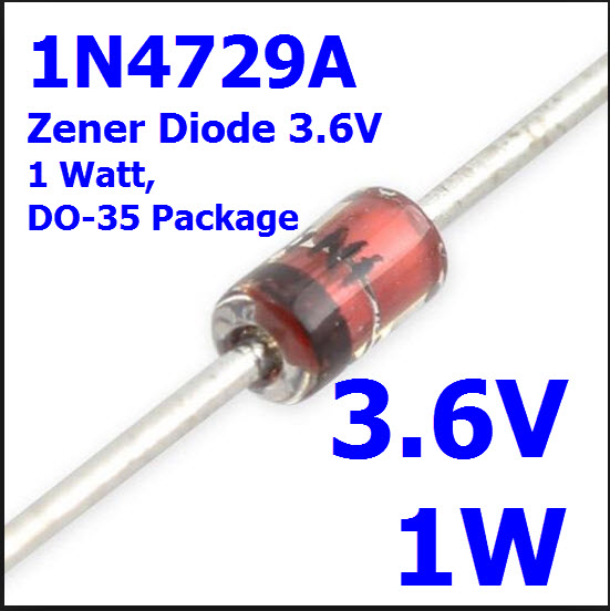 3.6V 1W 1N4729A Zener Diode, 1 Watt, DO-35 Package