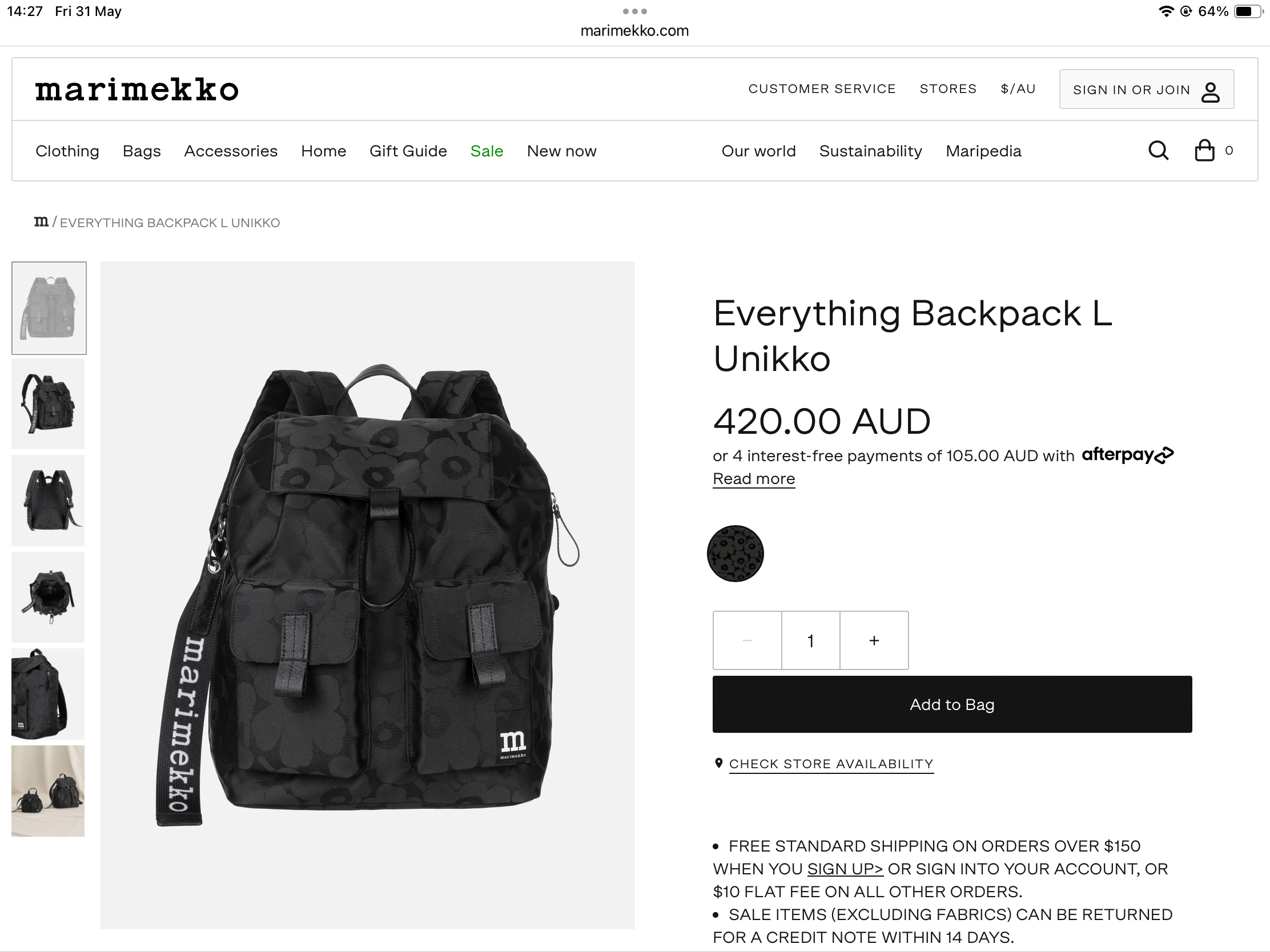 ** do** กระเป๋าเป้ Marimekko Everything Backpack L น้ำหนักเบา ใส่คอมพิวเตอร์ได้ สินค้าใหม่ ของแท้