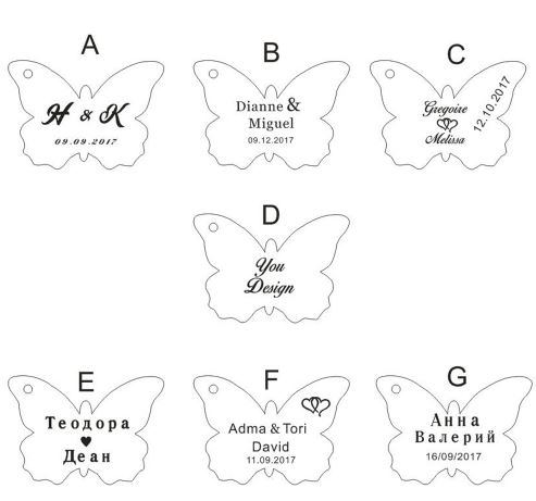 Tag ไม้ ป้ายแท็กของชำร่วยแต่งงาน แบบพิเศษ ทำด้วยไม้ laser คู่บ่าวสาว ลาย ผีเสื้อ 592258
