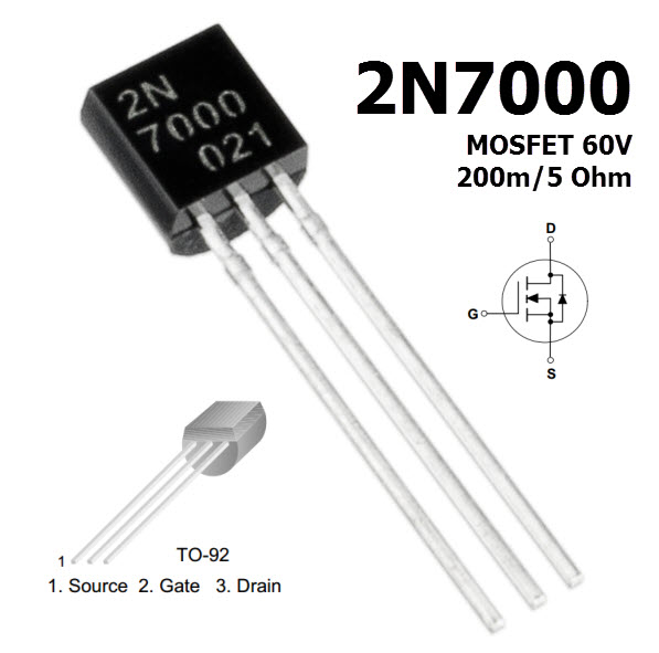 2N7000 MOSFET 60V 200mA 5 Ohm Single N-Channel TO-92