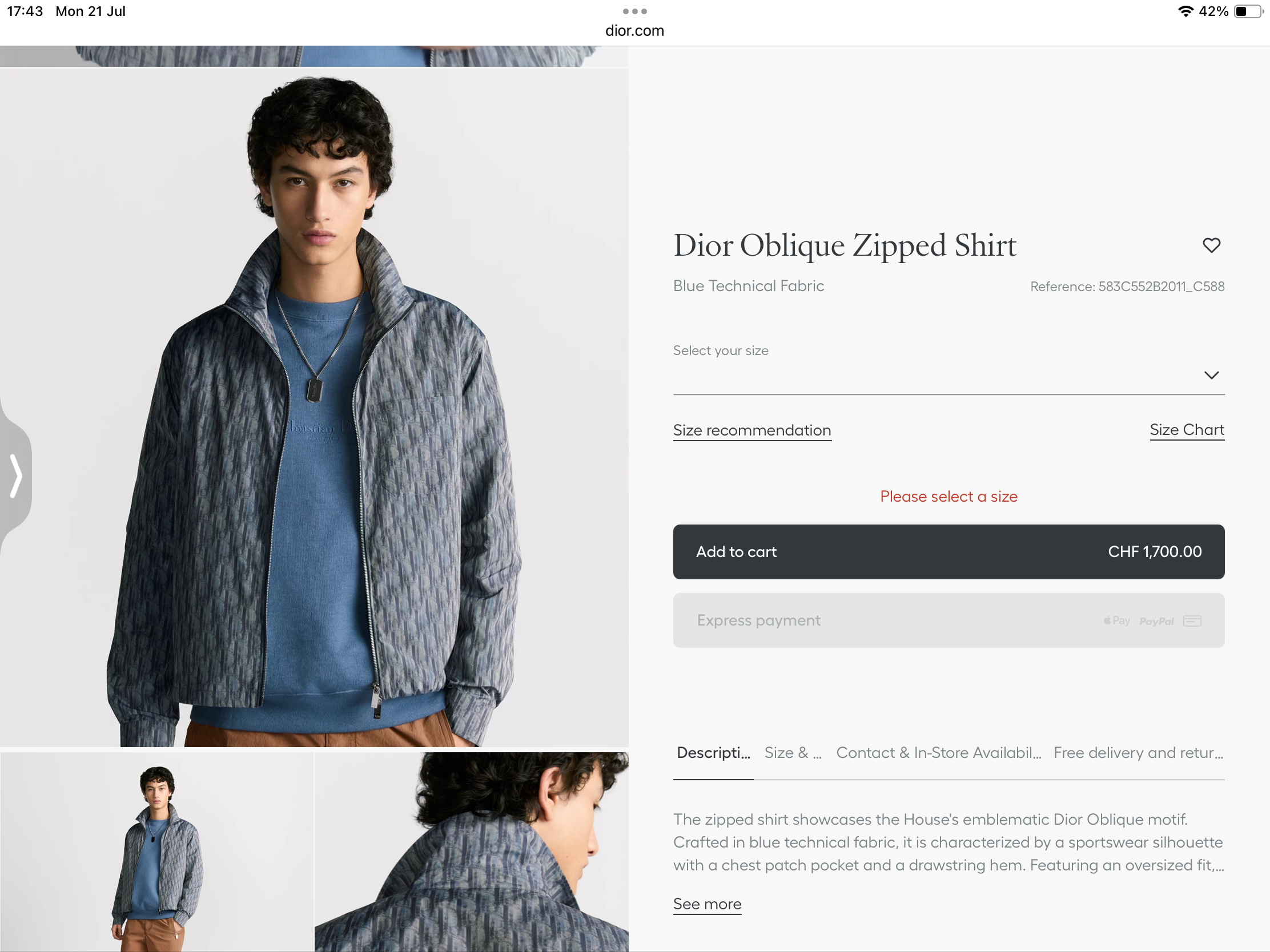 **do** เสื้อคลุม Dior Oblique Zipped Shirt Jacket ใส่ได้ ชาย หญิง สินค้าใหม่ ของแท้