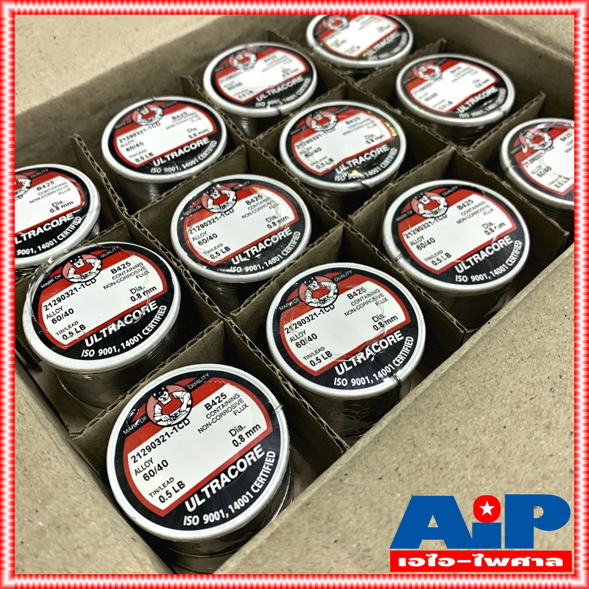 ยกกล่อง24ขด ULTRACORE ขนาด 0.8 มม หนัก 0.5 ปอนด์ ตะกั่วขด 60/40 ตะกั่วบัดกรี ตะกั่ว อุลตร้าคอร์ ตะกั่วบัดกรี เส้นผ่าศูนย์กลาง 0.8 มม