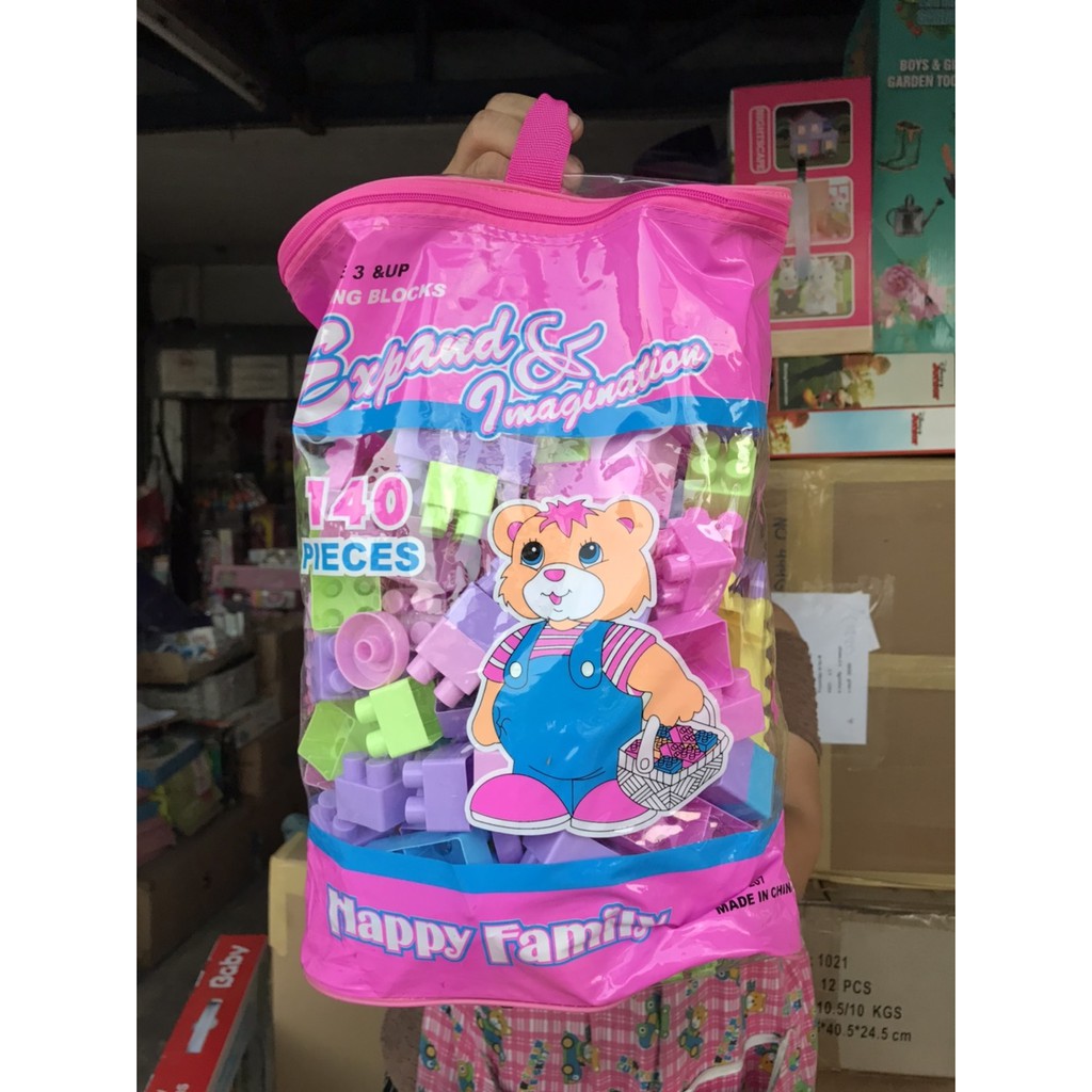 SV729-207 ของเล่นเด็กบล็อกตัวต่อ 140 ชิ้นกระเป๋าชมพู