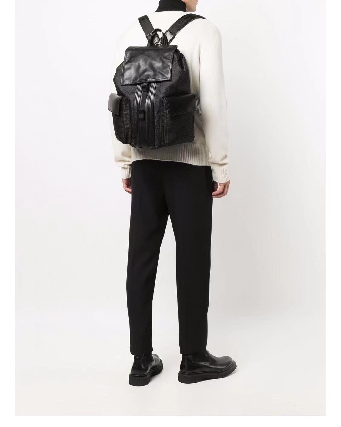 **C** กระเป๋า Bally Abner Recycled Fabric & Leather Backpack In Black สินค้าใหม่ ของแท้