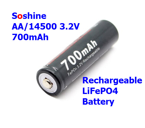1 pcs Soshine AA /14500 LiFePO4 Battery ( 700mAh 3.2V)