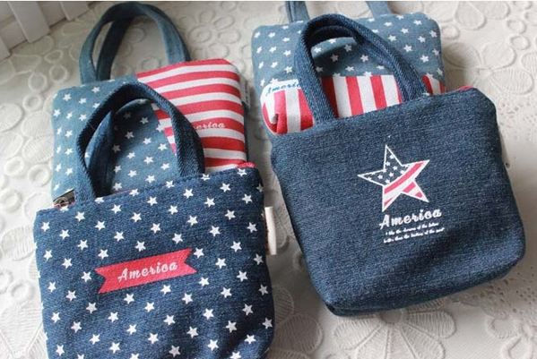 กระเป๋าใส่เหรียญ ใส่เงิน กระเป๋าใส่สตางค์ ผ้าแคนวาส ธีม ลาย ธงชาติ อเมริกา กระเป๋ายีนส์ ใส่ของกระจุกกระจิก ของแจก ของชำร่วย งานแต่งงาน เก๋ ๆ 900803