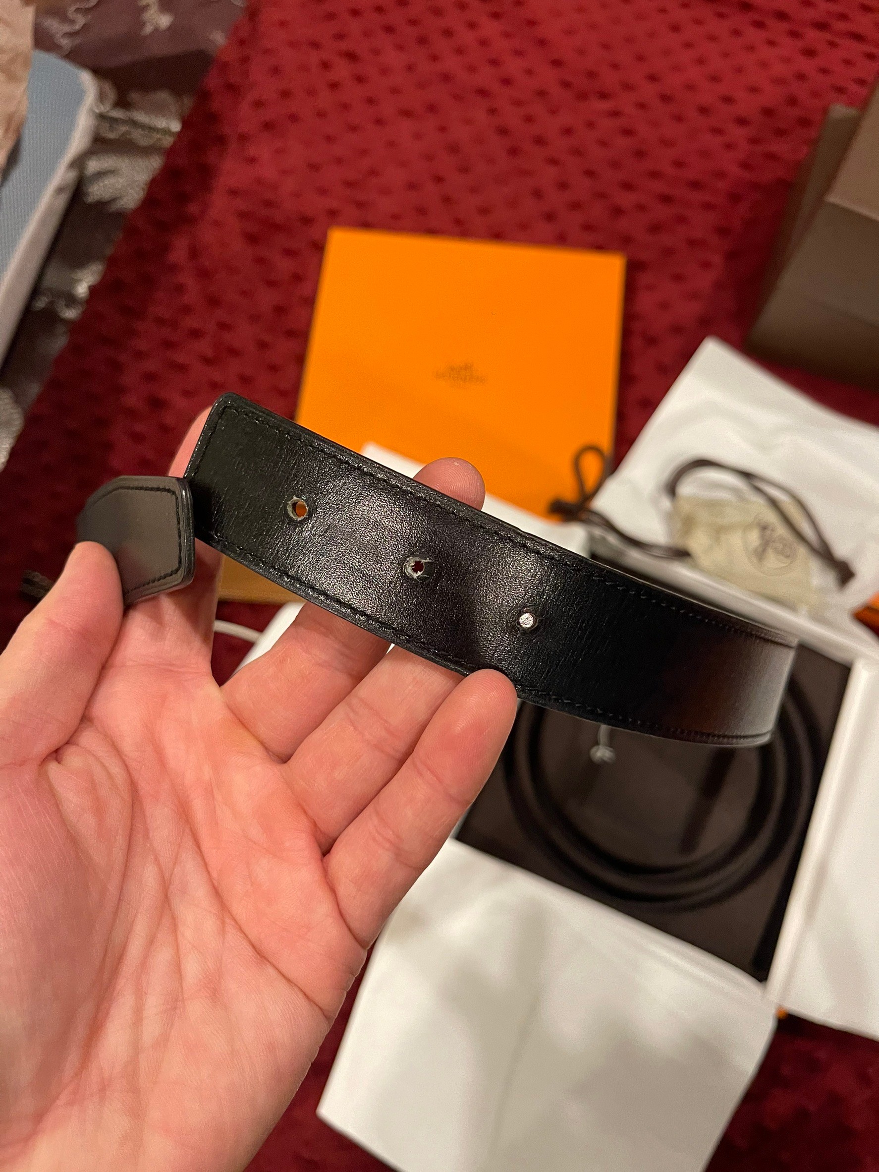 เข็มขัด Hermes Reversible leather strap 32 mm น้ำตาล/ดำ ขนาด 90 CM สภาพ 90 %