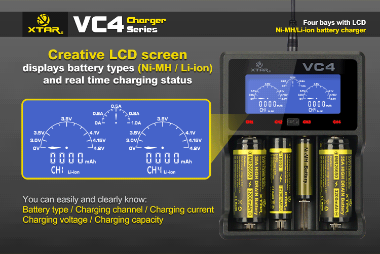 Xtar VC4 USB Charger Li-ion/Ni-MH Battery Charger