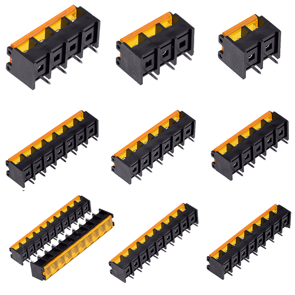 Terminal Block 9.5mm Pitch PCB Type Black with Yellow Cover for Power 25A HB-9500 (9.5 มม. Pitch) 300V 25A