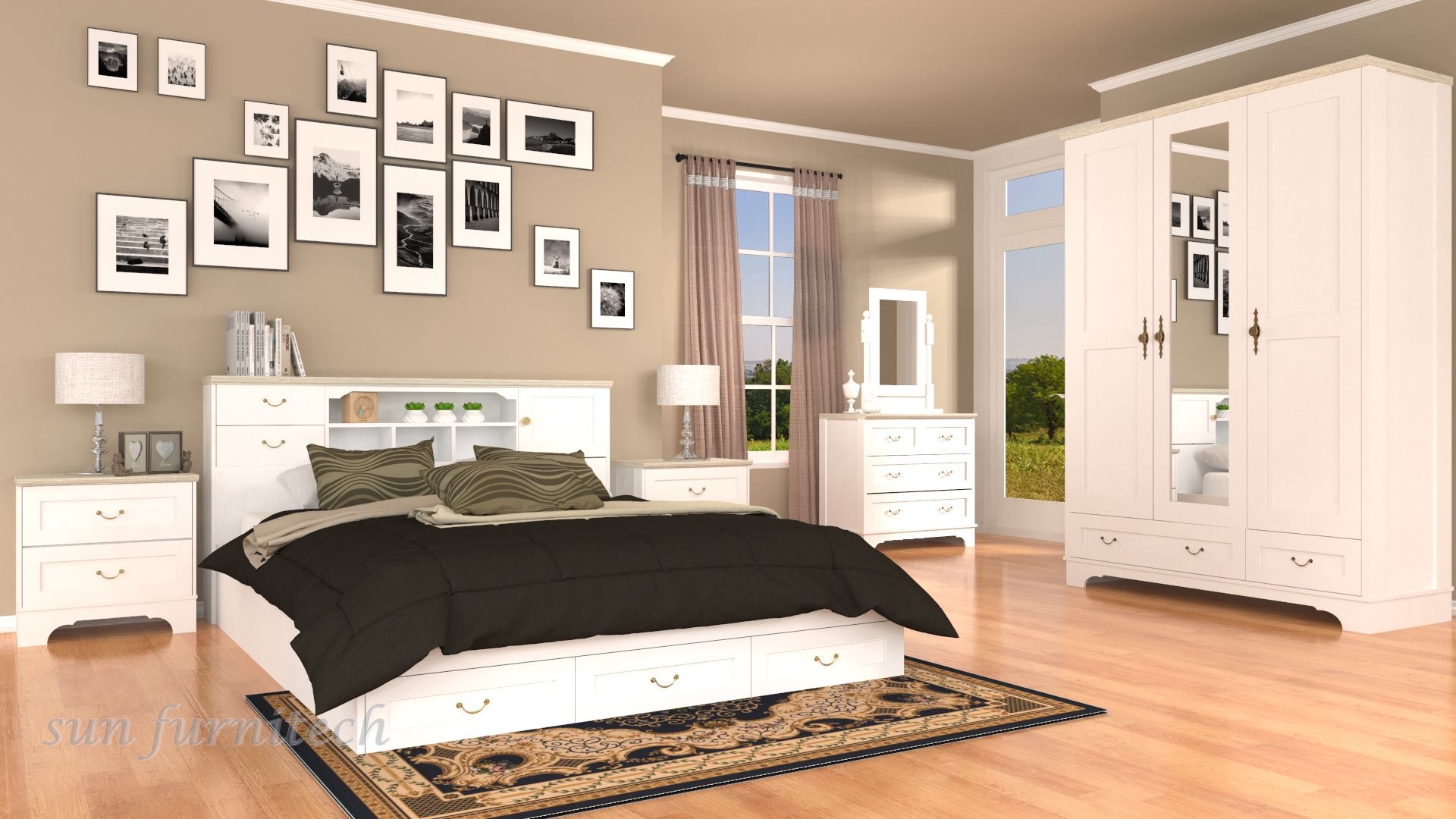 ตู้เสื้อผ้าแนววินเทจสไตล์เจ้าหญิง ขนาด 140 ซม. 3 บานเปิดมีกระจกเงา exclusive รุ่น WR-141