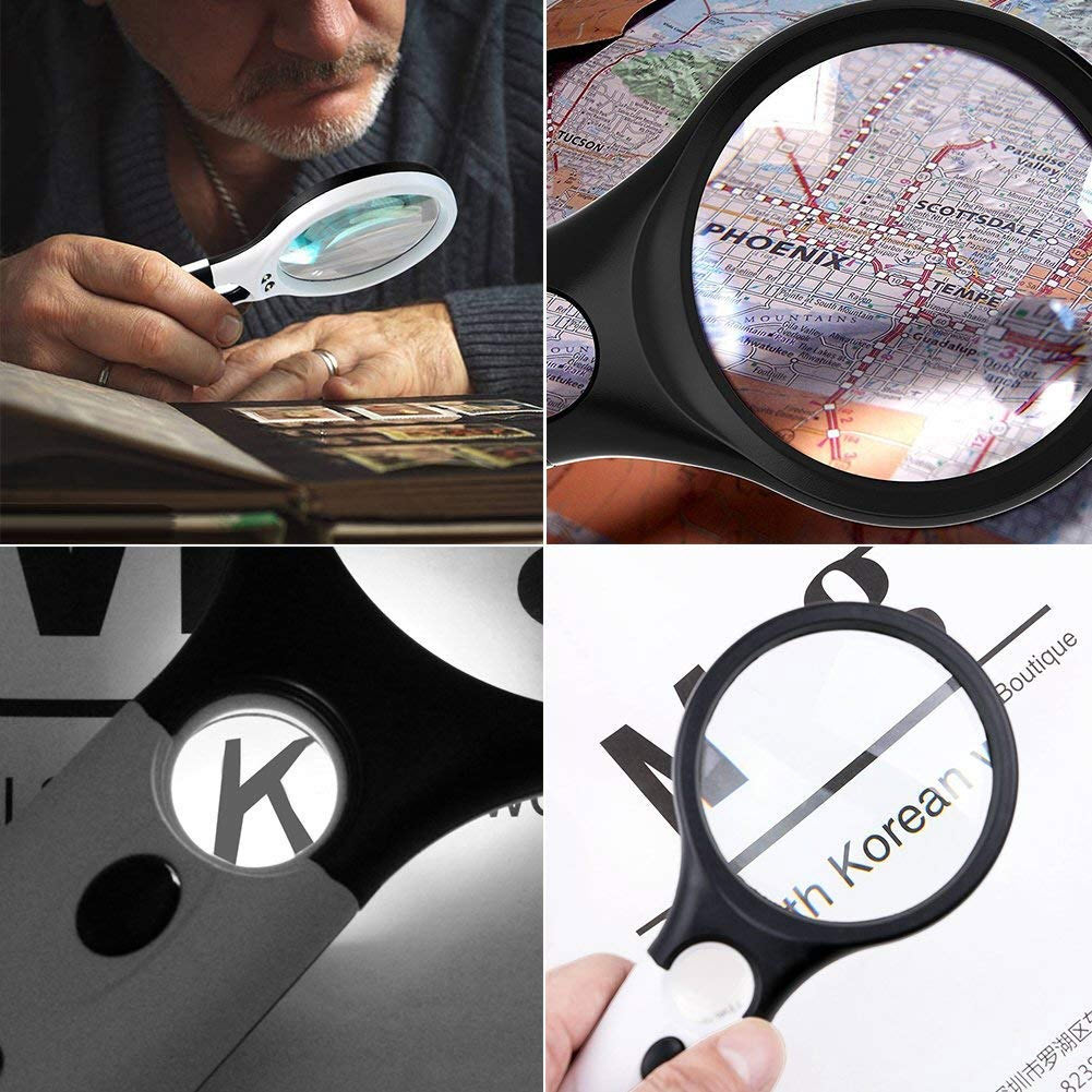 Magnifier 3 LED Light, 3X 45X Handheld Magnifier Reading Magnifying Glass illuminated Loupe Lens Super High Clarity Lighted for Books Maps,jewelry, Watch Repair แว่นขยาย