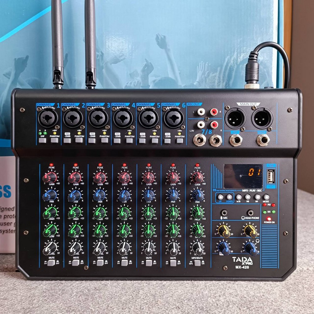 TADA MX-420 mixer พร้อมไมค์ลอย2ตัว ธาดา รุ่น MX 420 MX420 มิกเซอร์ ปรับโทนเสียง มิกเซอร์พร้อมไมค์ลอยคู่ เอไอ-ไพศาล