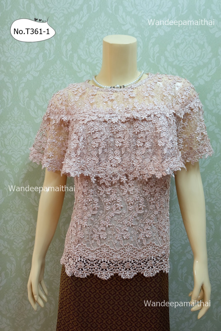 เสื้อลูกไม้ฝรั่งเศส ระบายลูกไม้ทั้งด้านหน้าและด้านหลัง สวยมาก เบอร์ L อกเสื้อวัดจริง 37 นิ้ว