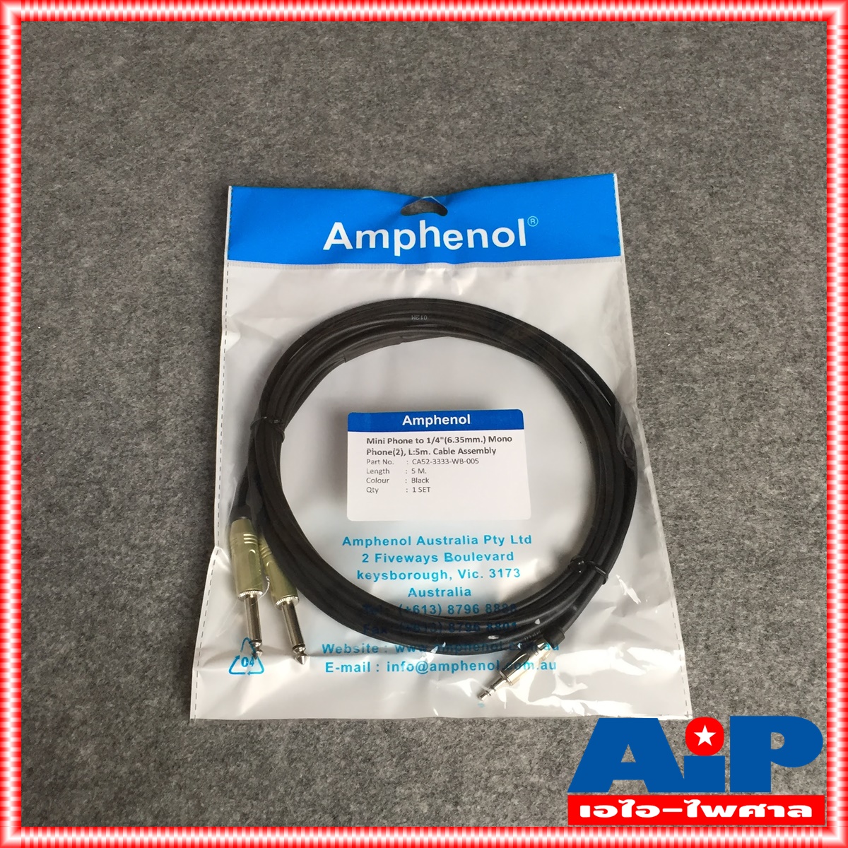 5เมตร AMPHENOL สาย TR-ST - PHONEx2 5M CA52-3333-WB-005 AMPHENOL สายTR-ST-PHONEx2 3M สายสัญญาณ TR-ST ออก ปลั๊กไมค์ โมโน 2หัว ยาว 5เมตร สายคอมเข้ามิกซ์