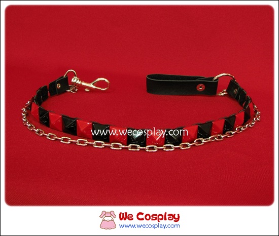 สายโซ่คล้องกระเป๋าสตางค์พังค์ Punk Wallet Chain ตอกหมุด 1 แถว สีดำแดง