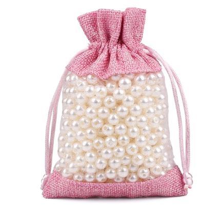 ถุงผ้ากระสอบ แบบทำสี ถุงผ้ากระสอบ ผสมผสาน กับ ตาข่ายสีขาว ตรงกลาง ถุงผ้าใส่ของชำร่วย สวย ๆ โชว์ของด้านใน 661475