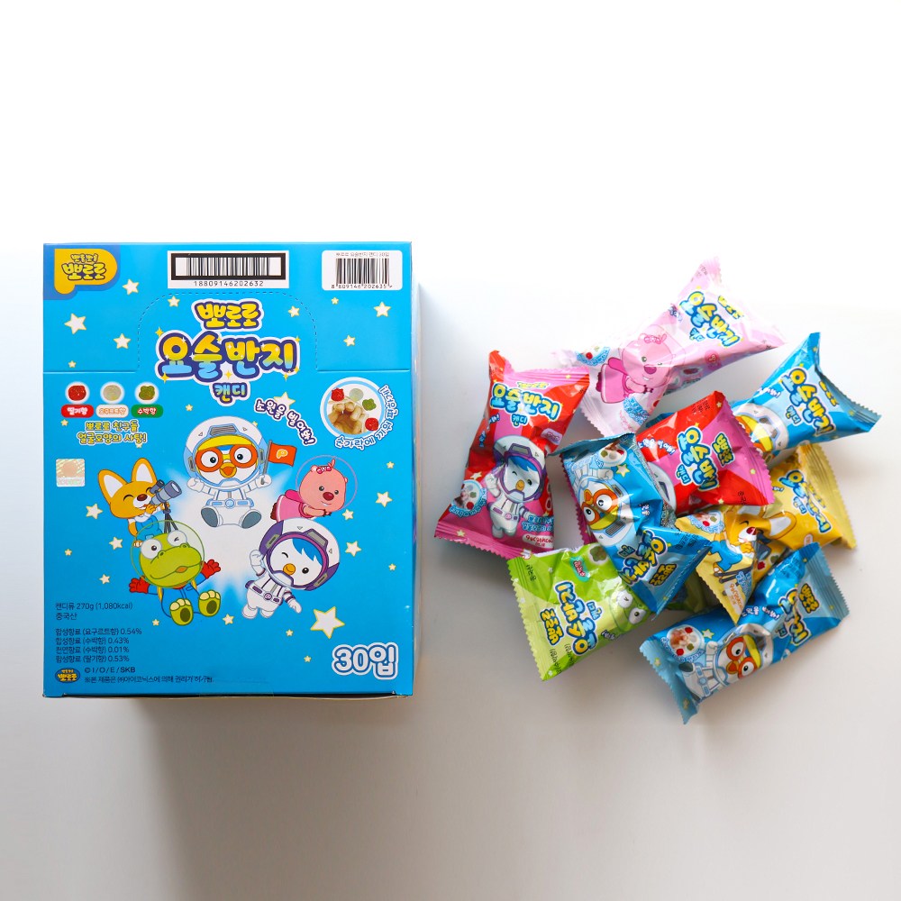 โปโรโร่ ริงแคนดี้ แหวนลูกอม ขายยกกล่อง 30 ชิ้น Pororo ring candy 30 pcs./1box 뽀로로 요슬반지 캔디