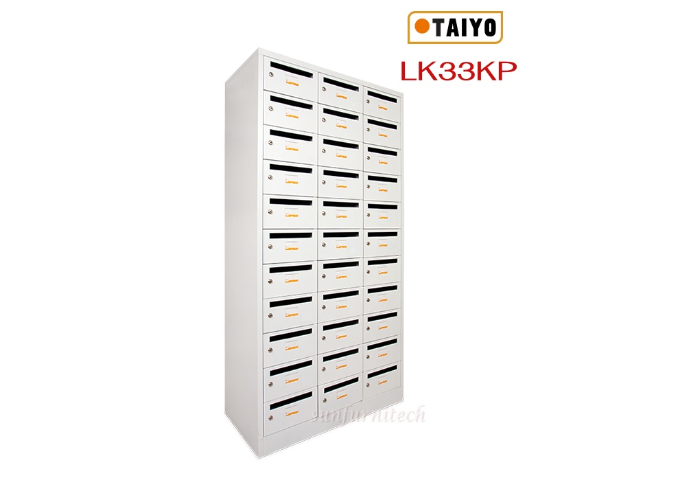 ตู้ล็อคเกอร์จดหมาย 33 ประตู ระบบกุญแจล็อค บานประตูมีช่องสอดจดหมาย Taiyo รุ่น LK33KP