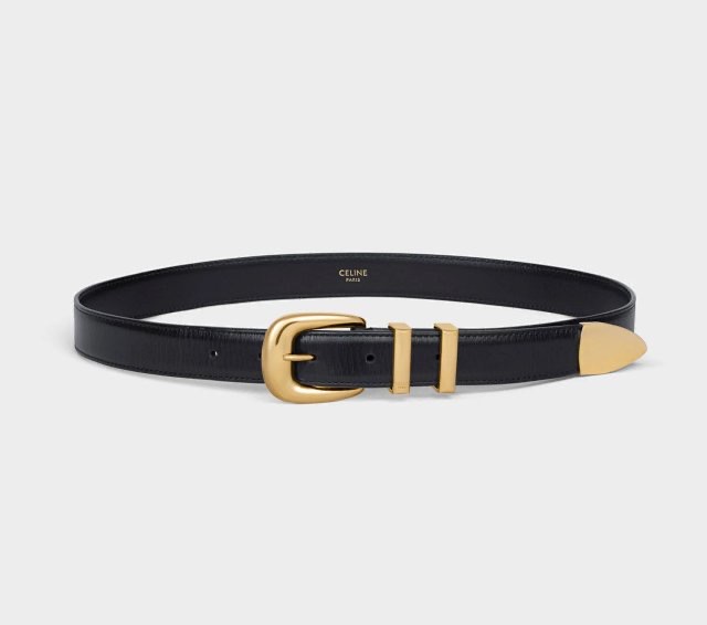 **mix** เข็มขัดหนัง Celine MEDIUM WESTERN BELT IN TAURILLON LEATHER BLACK สินค้าใหม่ ของแท้
