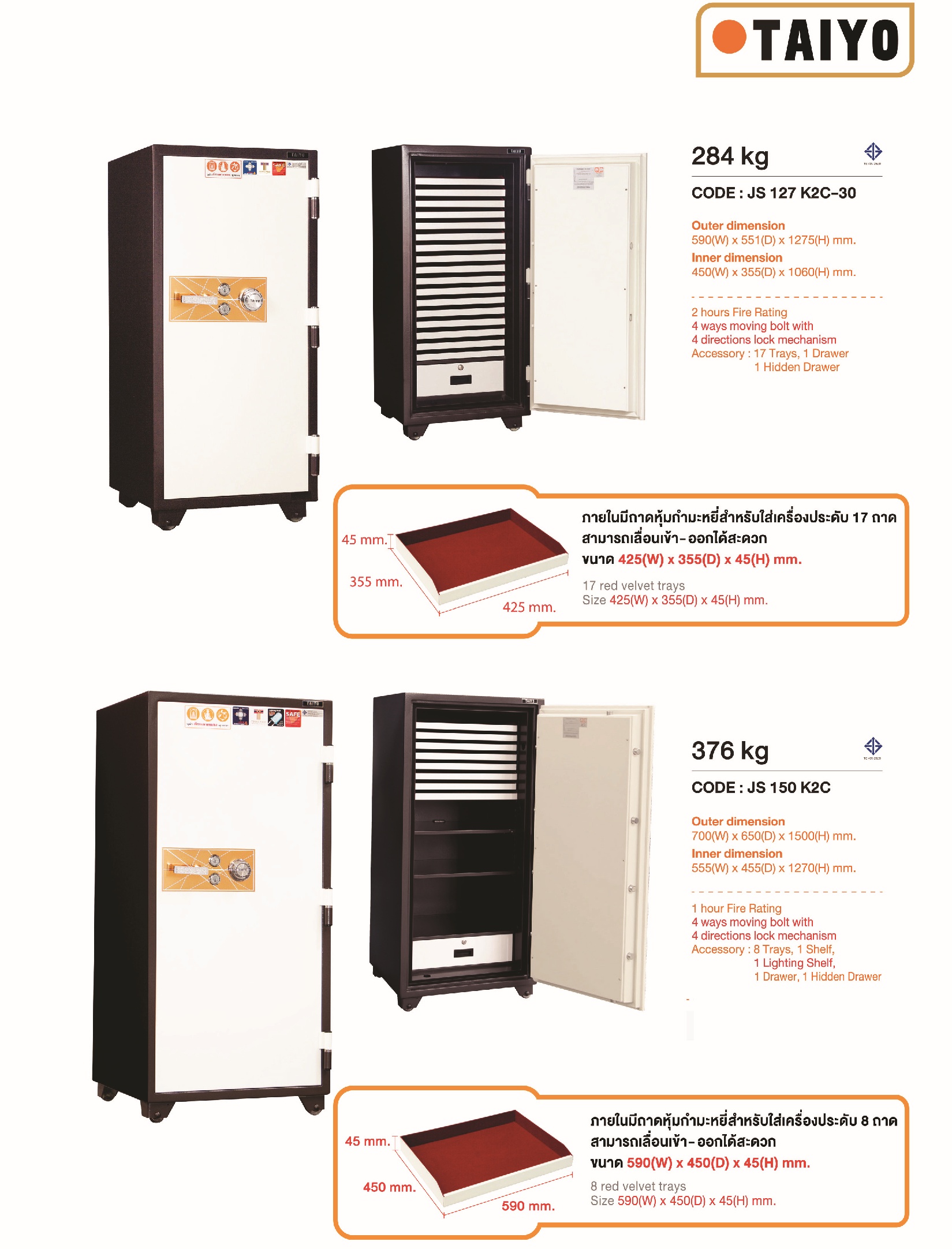 ตู้เซฟนิรภัยกันไฟเก็บจิวเวอ์รี่, ตู้เซฟนิรภัย TAIYO เก็บJewelry น้ำหนัก 376 กก.รุ่น JS150 K2C