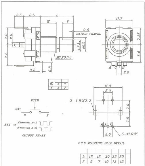 Rotary encoder EC11 (digital potentiometer) with switch 5Pin (15cm)