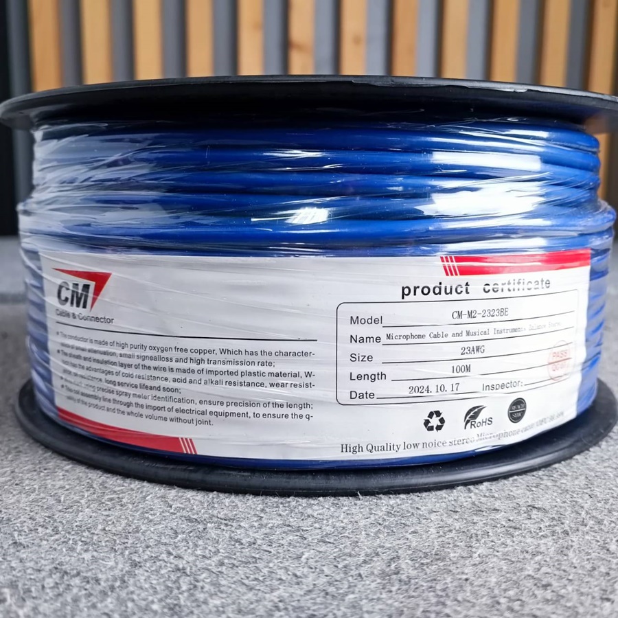 ขด100เมตร CM สายไมค์สเตอริโอ 6mm M2-2323 สีน้ำเงิน 100M 23AWG สายไมค์ST M2 2323 สีน้ำเงิน สายสัญญาณ ST สายไมค์CM สายไมค์ 6mm เอไอ-ไพศาล