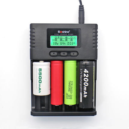 Soshine H4 Digicharger LCD Display Battery Charger+Car Cable For LI-ion 18650 14500 16340 26650