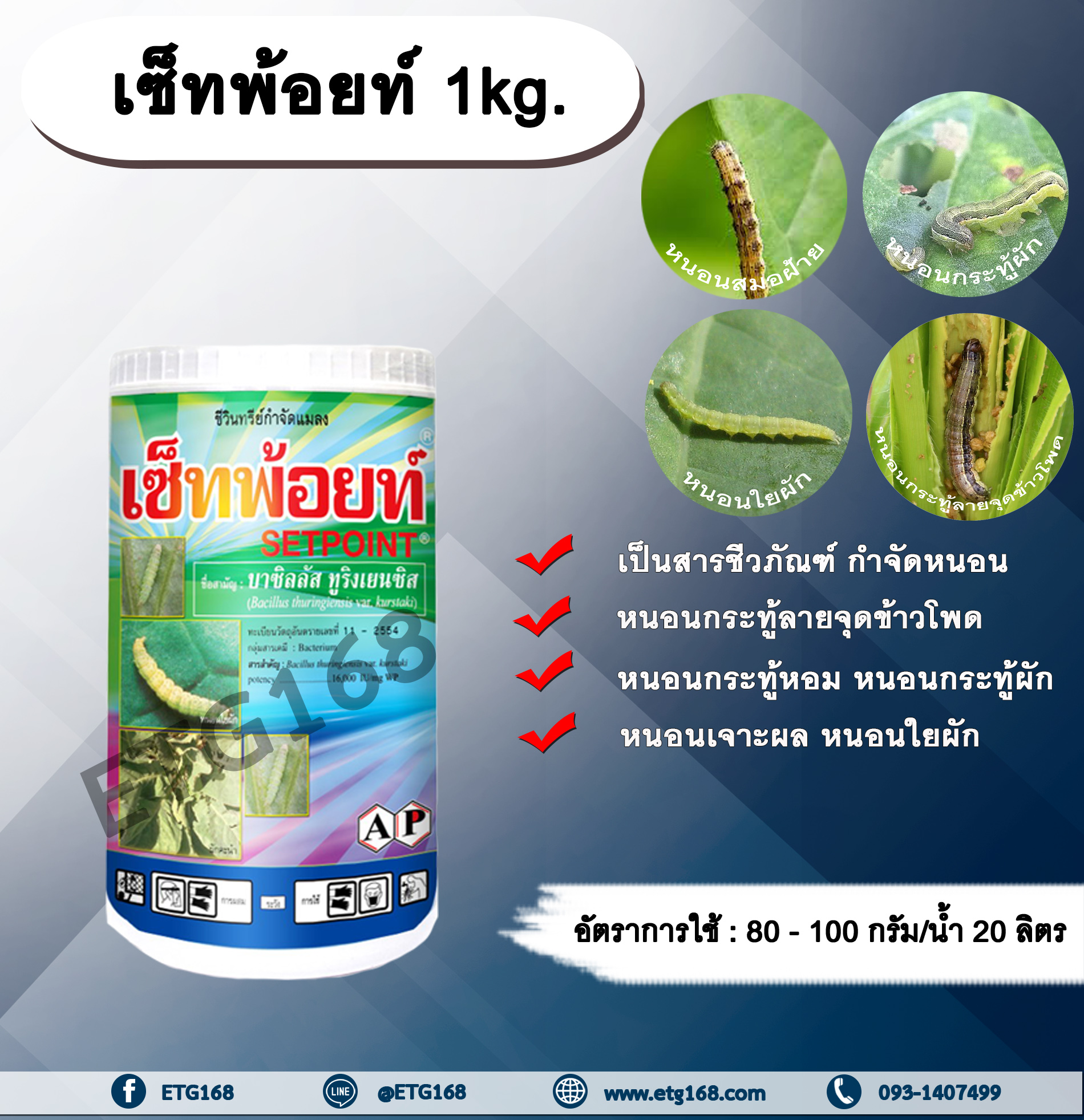 เซ็ทพ้อยท์ 1kg. BT เชื้อแบคทีเรีย บาซิลลัส ทูริงเยนซิส สารกำจัดหนอน สารชีวภัณฑ์