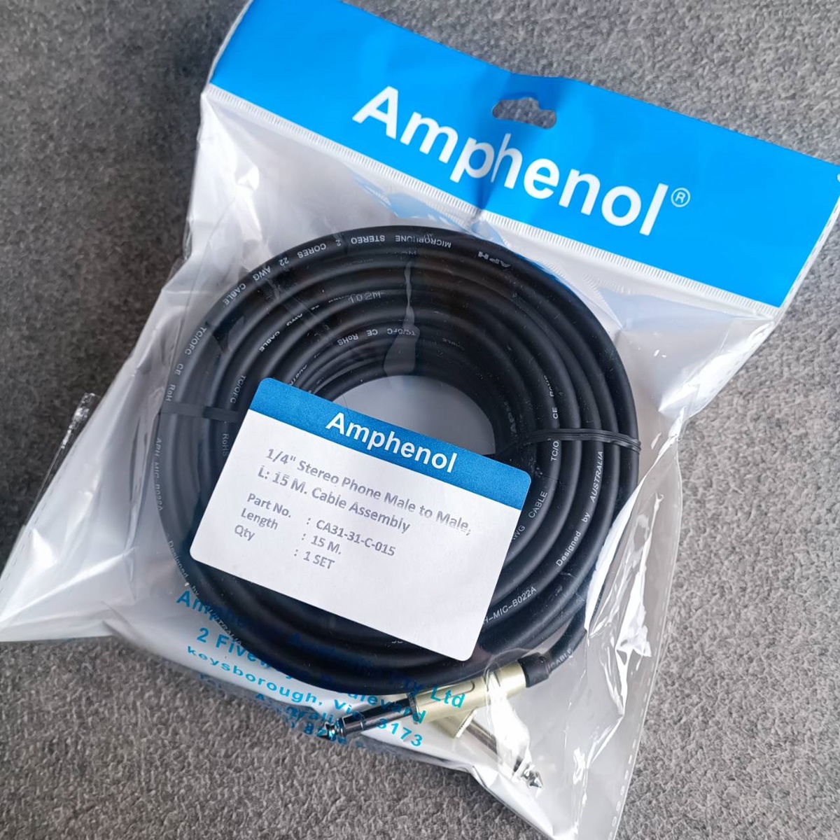 ยาว15เมตร AMPHENOL สาย PHONE STEREO หัวท้าย 15เมตร CA31-31-C-0015 สายTRSหัวท้าย สายแจ็คไมค์สเตอริโอ สายสัญญาณสำเร็จรูป เอไอ-ไพศาล