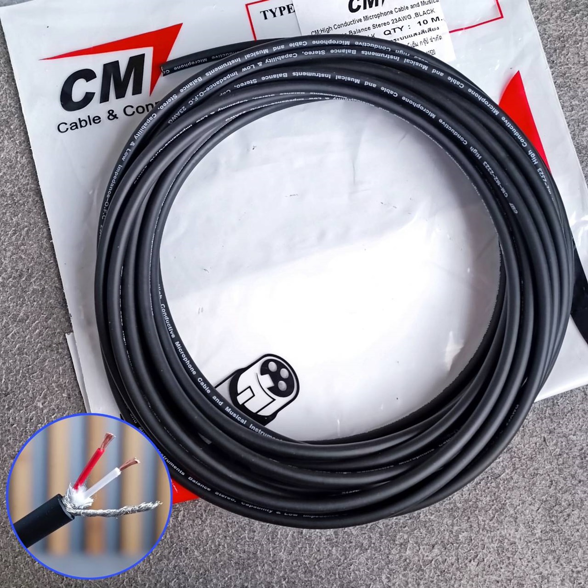 สีดำ ขด10เมตร CM สายไมค์สเตอริโอ 6mm M2-2323 สายไมค์ST 23AWG M2 2323 สายสัญญาณ ST สายไมค์CM สายไมค์ 6mm เอไอ-ไพศาล