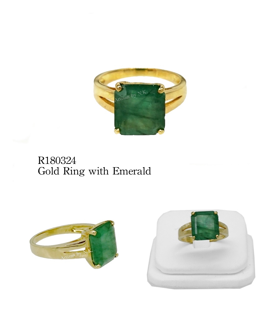 แหวนทอง: แหวนมรกต: แหวนทองแท้ฝังมรกต 18K gold ring with Emerald แหวนทอง18K ฝังมรกต 4 กะรัต