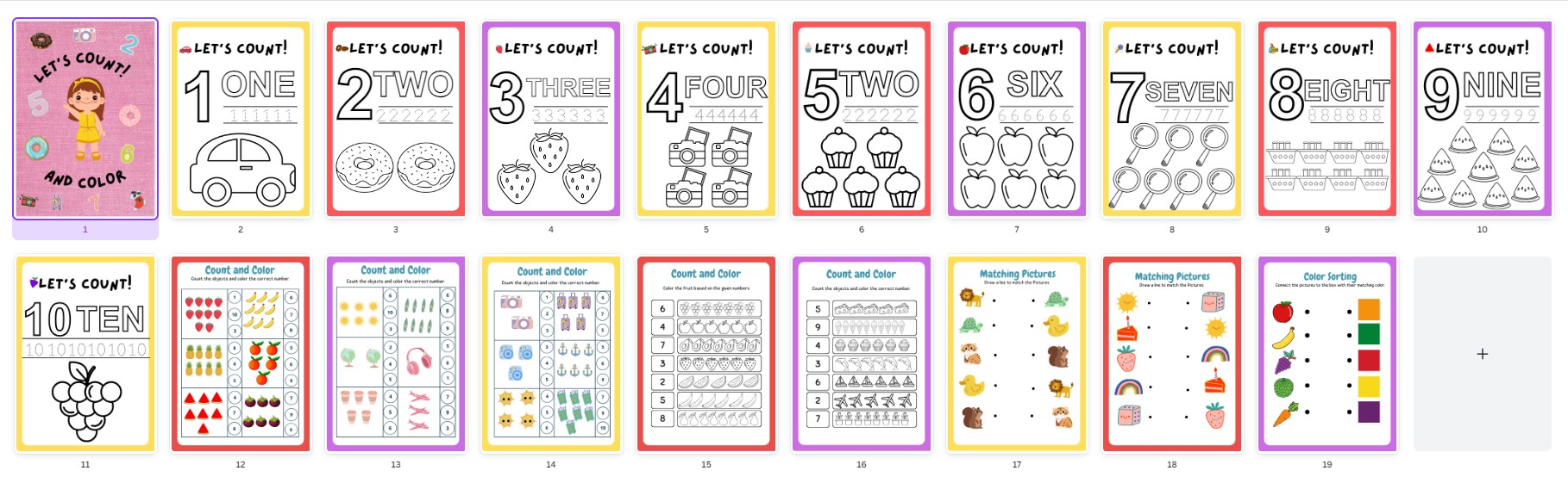 🔸️ไฟล์ pdf🔸️🍀ไฟล์ ใบงาน แบบฝึกนับตัวเลข และระบายสี สำหรับเด็กระดับ เตรียมอนุบาล - อนุบาล 1🍀Let's Count! and Color