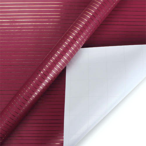 กระดาษห่อของขวัญ สีไวน์แดง ลายทางฟอยล์ทอง