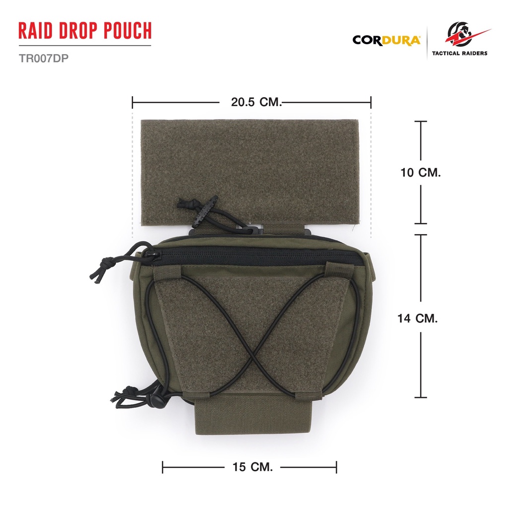 กระเป๋าเสริมติดเวส สีดำ-สีเขียว RAID DROP POUCH [ TR007DP ] ( Tactical Rider )