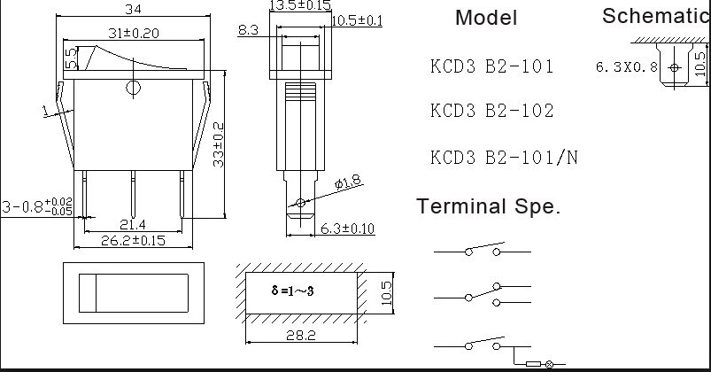 KCD3-B2-101/N NO-OFF ( ROCKER SWITCHES) (2000W)
