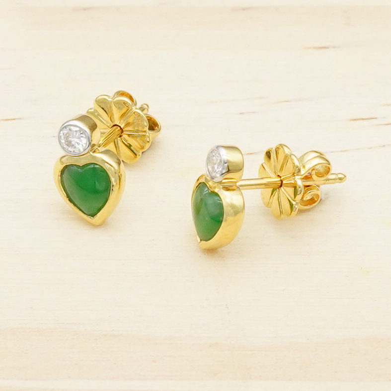 ต่างหูหยกแท้รูปหัวใจ ตัวเรือนทอง 18K