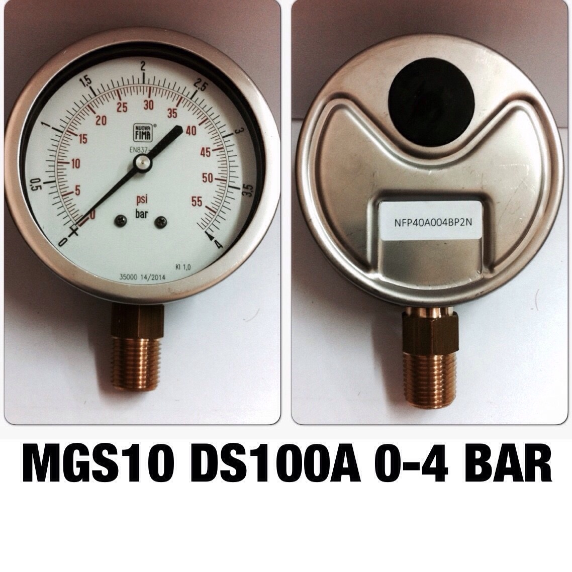 0-4BAR Nuovafima หน้าปัด 4นิ้ว เกลียวออกล่างทองเหลือง 1/2"