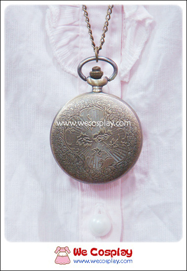 สร้อยคอโกธิคโลลิต้า จี้ล็อกเก็ตนาฬิกาสีทองรมดำฝาลายตัวเลขนาฬิกา