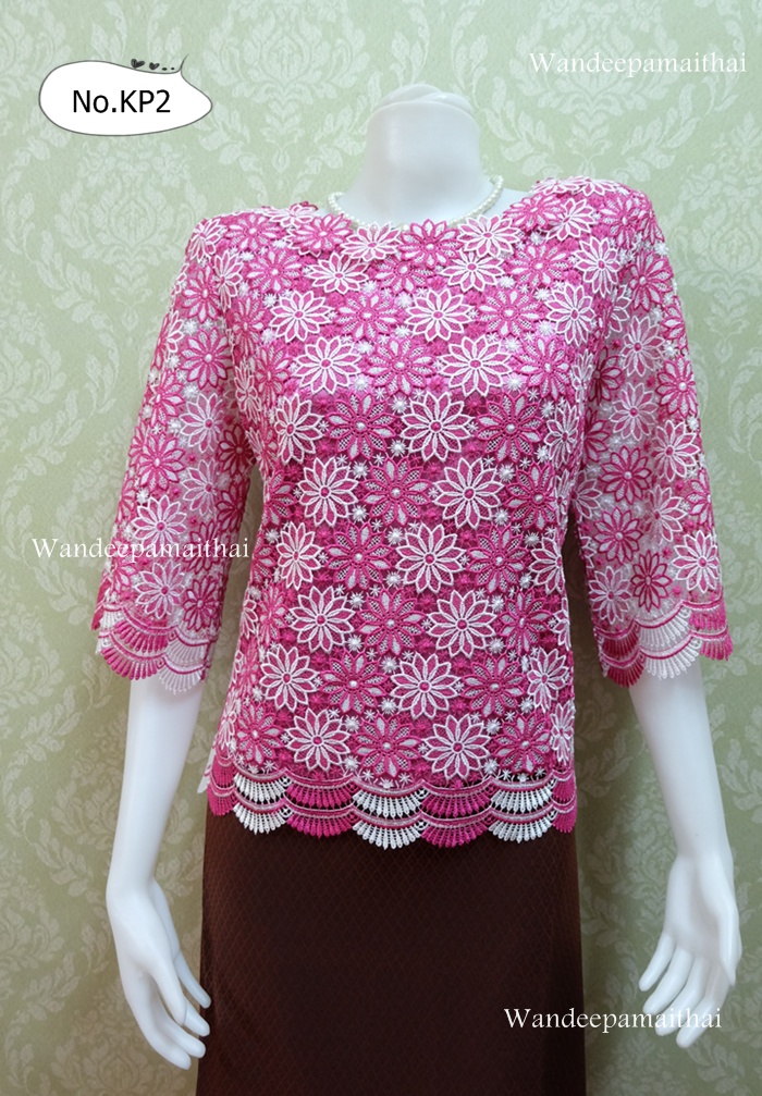 เสื้อลูกไม้นอก แขน3ส่วน สีทูโทนชมพูบานเย็น เบอร์ XL อกเสื้อวัดเต็ม 38นิ้วครึ่ง