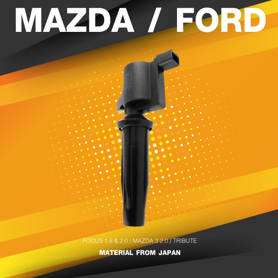 SURES( ประกัน 1 เดือน ) คอยล์จุดระเบิด FORD FOCUS 1.8 & 2.0 / MAZDA 3 2.0 / TRIBUTE L4 - SCF-101 - MADE IN JAPAN คอยล์หัวเทียน ฟอร์ด มาสด้า