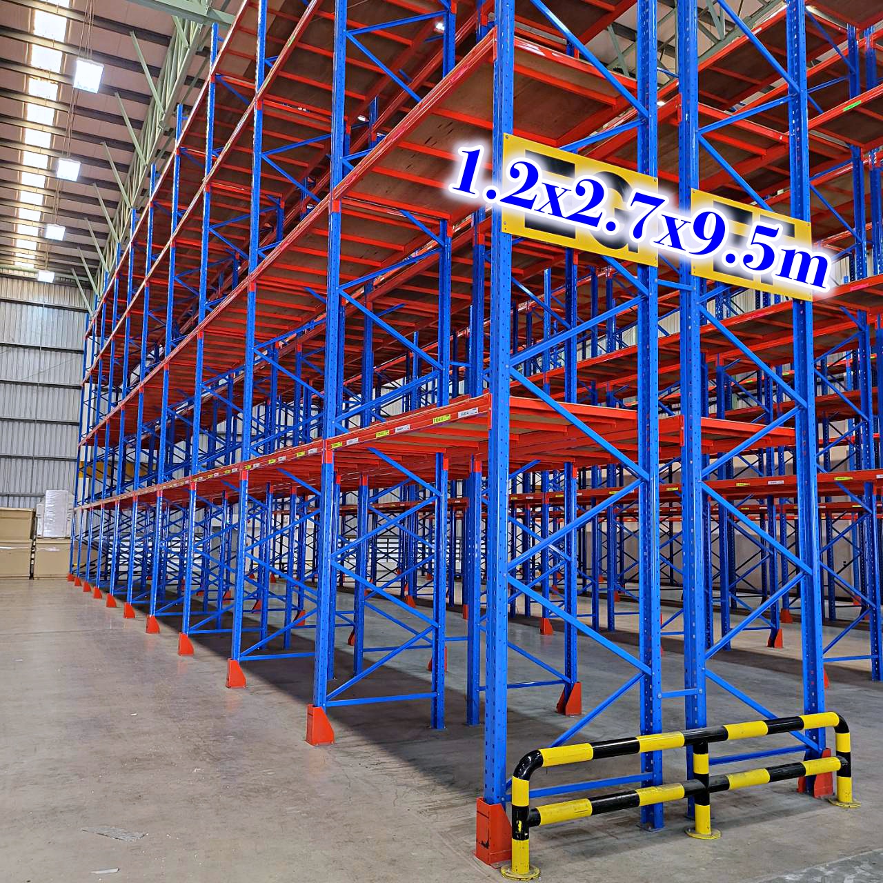 ชั้นวางสินค้าปูแผ่นไม้ ขนาด ลึก 1.2m ยาว2.3m สูง2-7.5m รับน้ำหนักได้ชั้นละ 1000kg