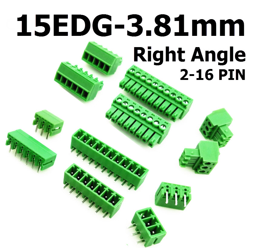 15EDG-3.81mm - 2P 3P 4P 5P 6P-16P Plug Screw Terminal Block (Male+Female) Right Angle
