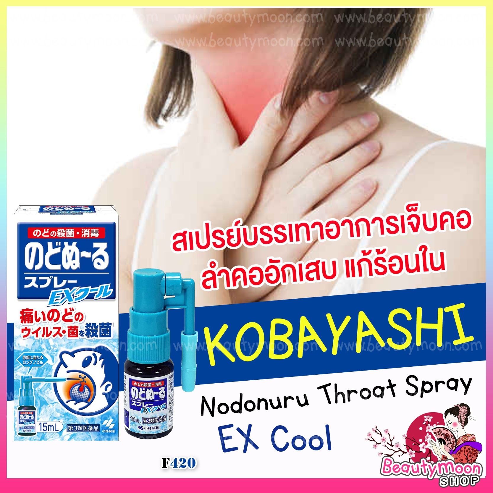 😷 Kobayashi Nodonuru Throat Spray EX Cool สเปรย์บรรเทาอาการเจ็บคอ คออักเสบ แก้ร้อนใน