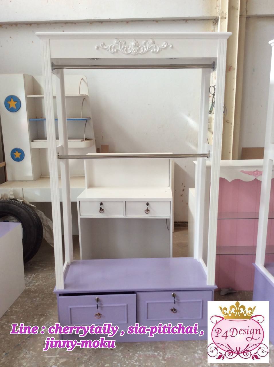 ตู้โชวราวเเขวนสูง 2 ราววินเทจสีขาวสำหรับร้านค้า