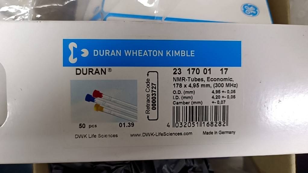 DURAN® NMR Tubes, Economic with Retrace Code, 300 MHz, 178 mm