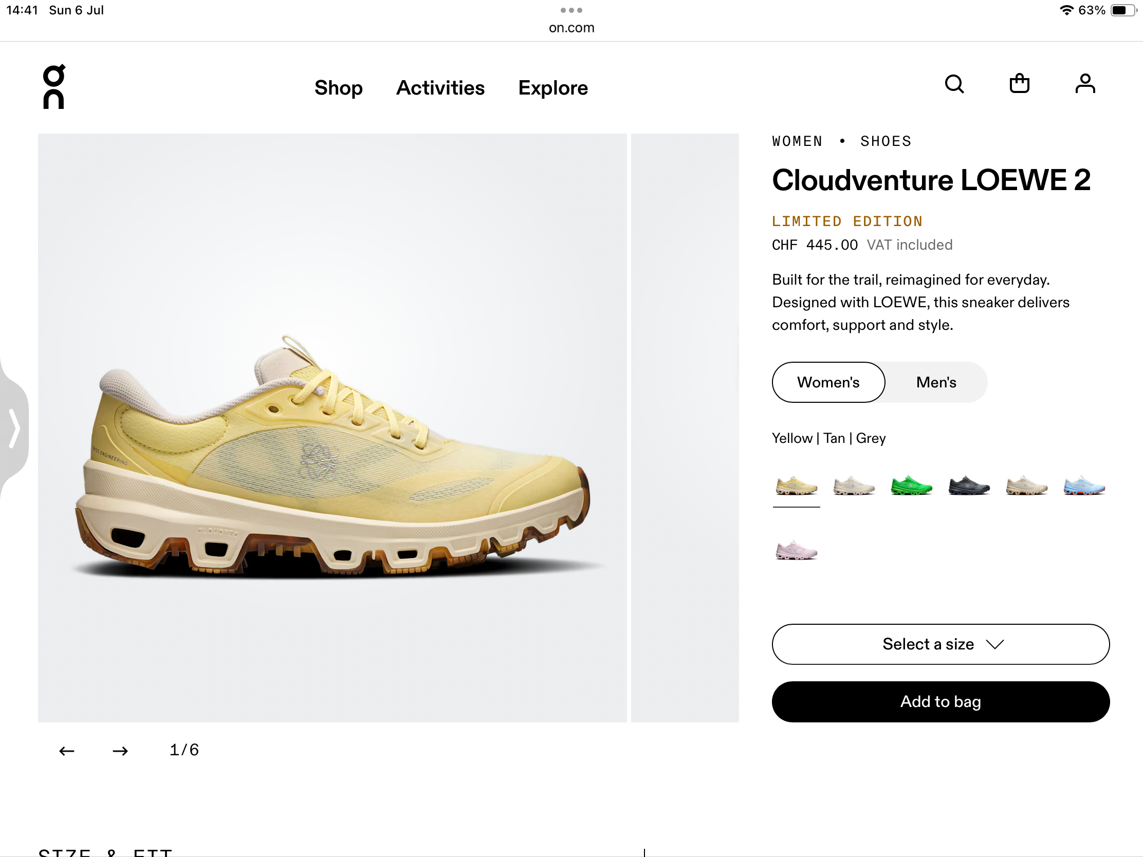 **do**รองเท้าผ้าใบ On Loewe Cloudventure LOEWE 2 LIMITED EDITION มี 9 สี มีไซส์ 36-45 สินค้าใหม่ ของแท้