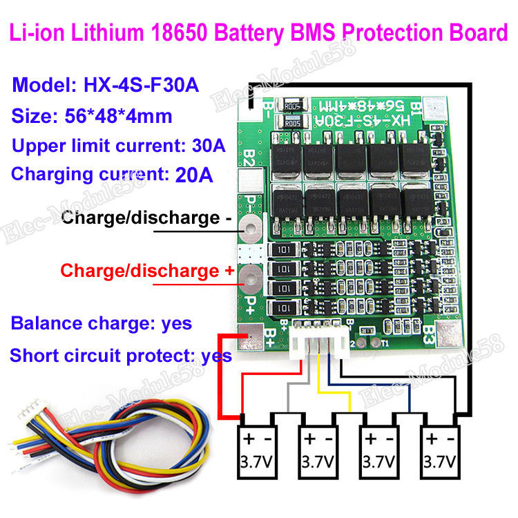 14.8V 16.8V 30A 4S Lithium Li-ion LiPo Polymer Battery BMS PCB System Balance