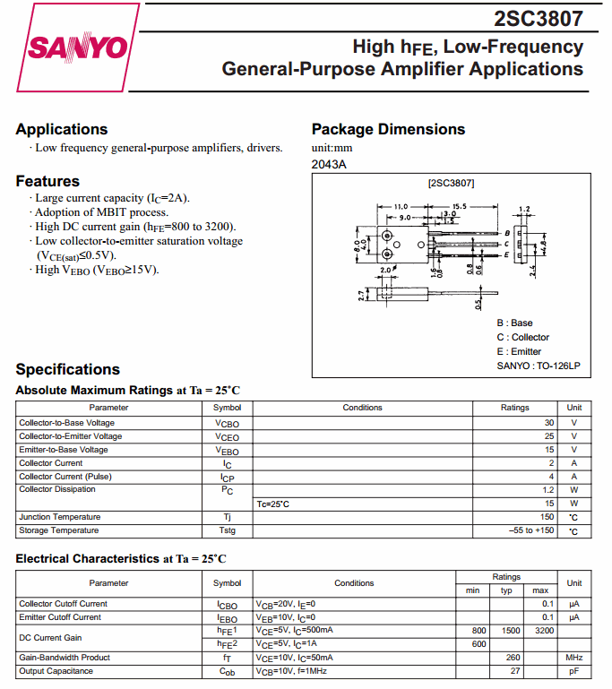 C3807 2SC3807 (TO-126LP)